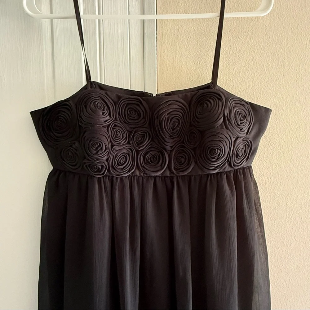 Nordstrom Max and Cleo Cocktail dress size 12 Black Ruched Floral Chiffon‎